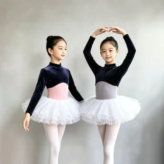 女童秋冬丝绒儿童舞蹈服长袖练功服高领中国舞形体服芭蕾舞裙演出