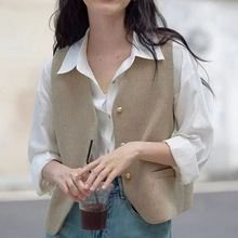 无袖小香风v领马夹背心女2024春秋新款外搭叠穿薄款外套短款上衣
