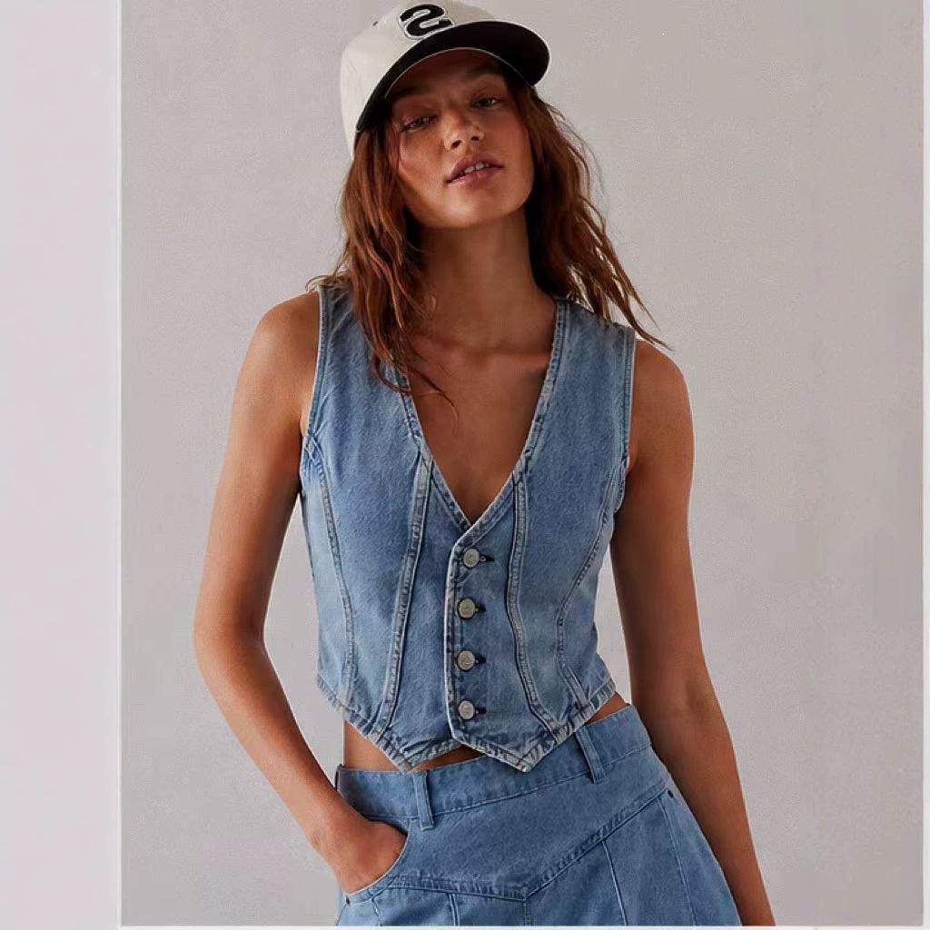 Europa y los Estados Unidos fábrica de origen transfronteriza nueva cintura sexy profunda V se puede plegar para usar un solo chaleco de moda de mujer