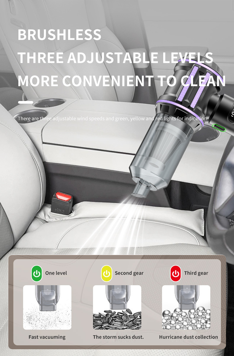 Wireless car vacuum cleaner for interior cleaning, suitable for home and car use, powerful mini vacuum cleaner for small vehicles