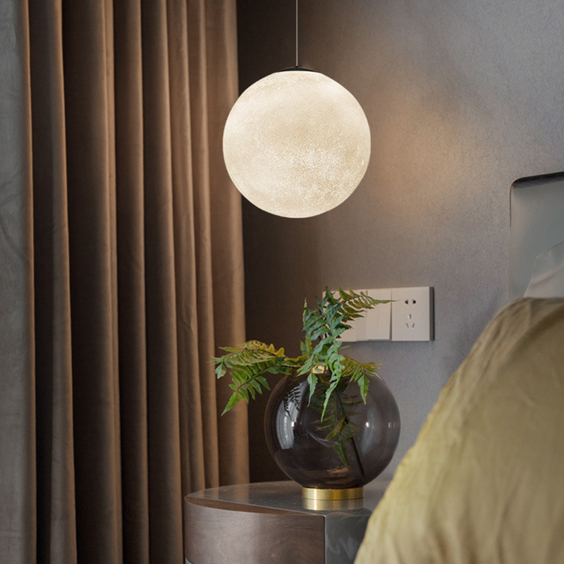 月球灯吊灯设计师灯具ins网红圆球月亮灯个性创意卧室床头小吊灯