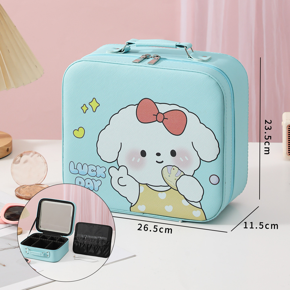 Nueva caja de maquillaje de dibujos animados con lámpara LED con partición maleta multifuncional portátil de gran capacidad de alto valor de maquillaje
