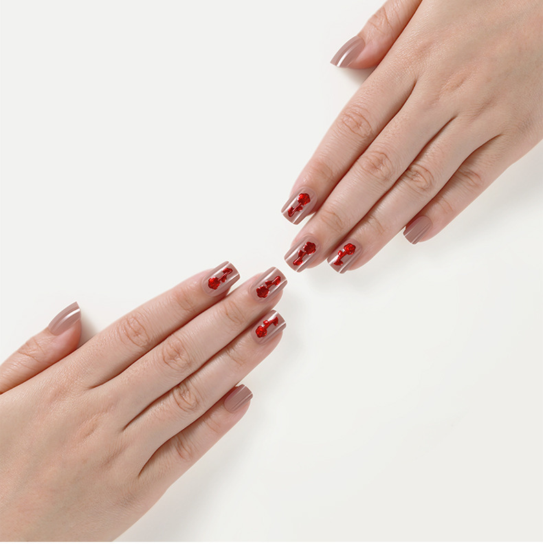 Beauty back glue fake nail small square Aurora laser nail art acrylic boxed nail piece three-dimensional flower nail