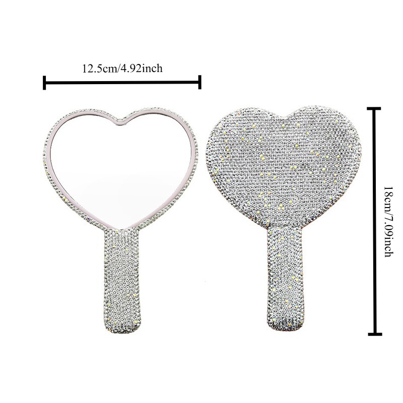 Espejo creativo con mango portátil de diamantes, espejo de maquillaje cuadrado de amor, espejo de belleza, espejo de princesa de diamantes llenos de diamantes, espejo de maquillaje