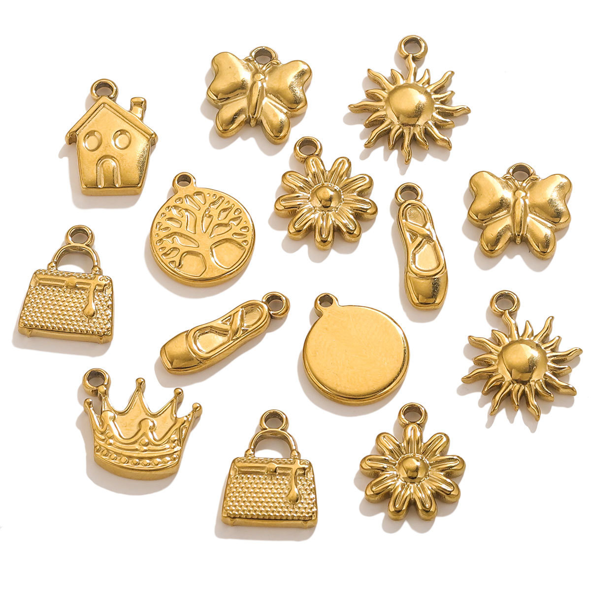 All Seasons Season Plating Design 10 PCS/Package 304 Stainless Steel Crown Flower Pendant Charms
