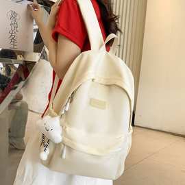 森系ins简约校园软妹少女书包日系原宿风古着感纯色中学生双肩包