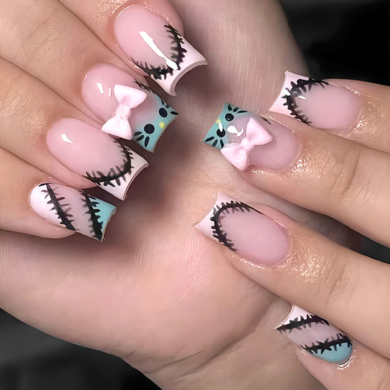 Daily Wear Nails in Coffin Pink, Sweet and Cute Cat Design, 3D Bow, Detachable, 24 Pieces Wholesale Daily Wear Nails in Coffin Pink, Sweet and Cute Cat Design, 3D Bow, Detachable, 24 Pieces Wholesale