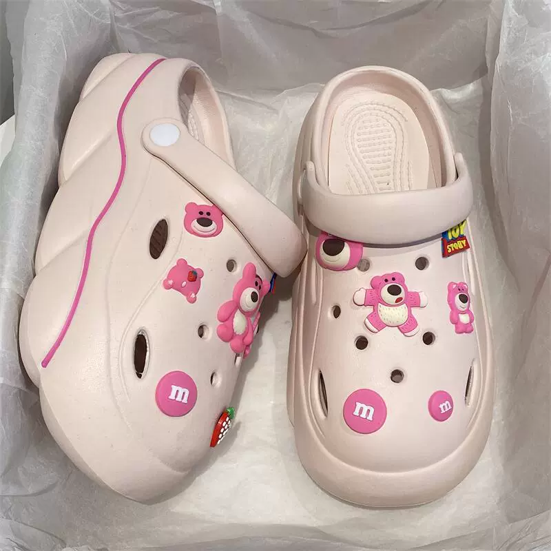 Платформенные сабо в стиле Crocs, съёмные мультяшные украшения, ультра‑мягкие, противоскользящие, с подъёмом (жен.)