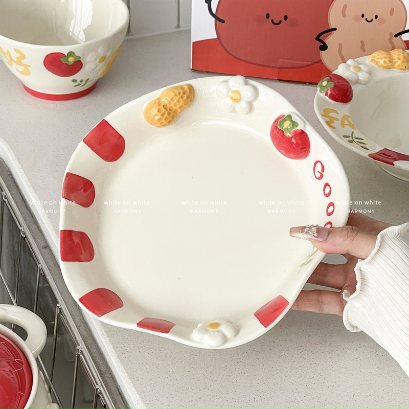 野菜サラダプレート釉下カラーディナープレートセラミックフルーツプレート2025新しいお土産不規則なプレートデザートプレート|undefined
