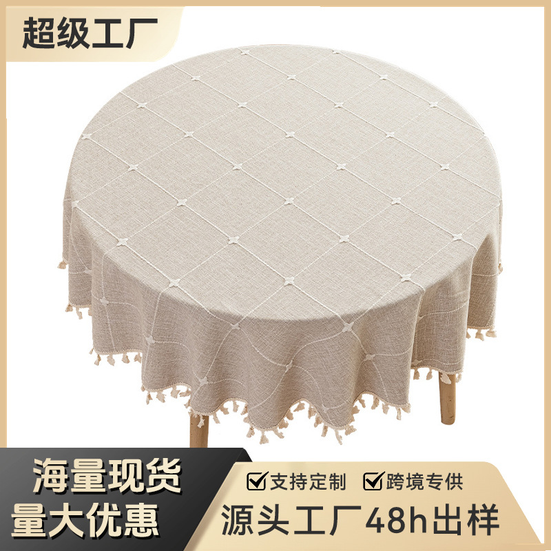 Mantel redondo personalizado transfronterizo, impermeable y a prueba de polvo, mantel de mesa jacquard, resistente al desgaste y antideslizante, procesamiento de mantel de mesa redonda al por mayor