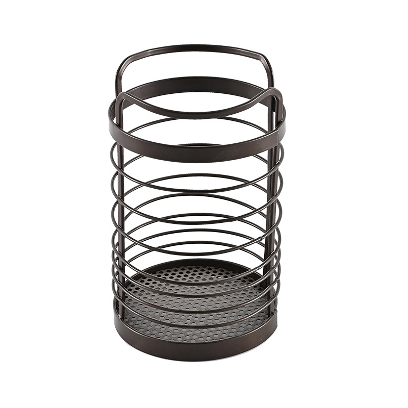 Soporte redondo de bronce antiguo para palillos, venta al por mayor de fábrica, estante de drenaje de hierro para cuchillos y tenedores, organizador de utensilios de cocina para el hogar