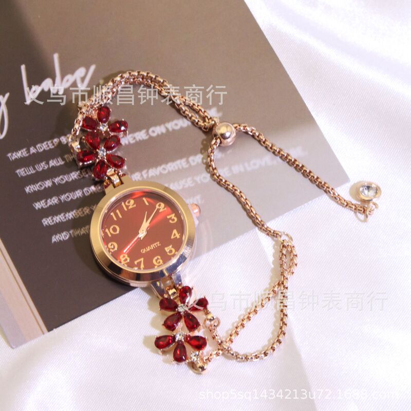 Explosions New Diamond-encrusted Flower Color Diamond Simple Fashion Drawstring Bracelet Women's Quartz Watch High Color Value