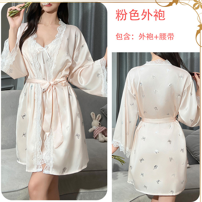 衣朵慕雪冰丝睡衣女蝴蝶印花吊带胸垫舒适睡裙仙女家居服套装3101|undefined