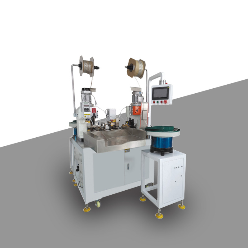 全自动双头端子机连带旗型振动盘预绝缘端子压线机裁线剥皮压着机