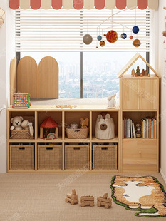 Solid Wood Bookcase Bookshelf Storage Rack Floor-Standing Small House Storage Cabinet Kindergarten Wall Cabinet Storage Cabinet Eight-Compartment Cabinet