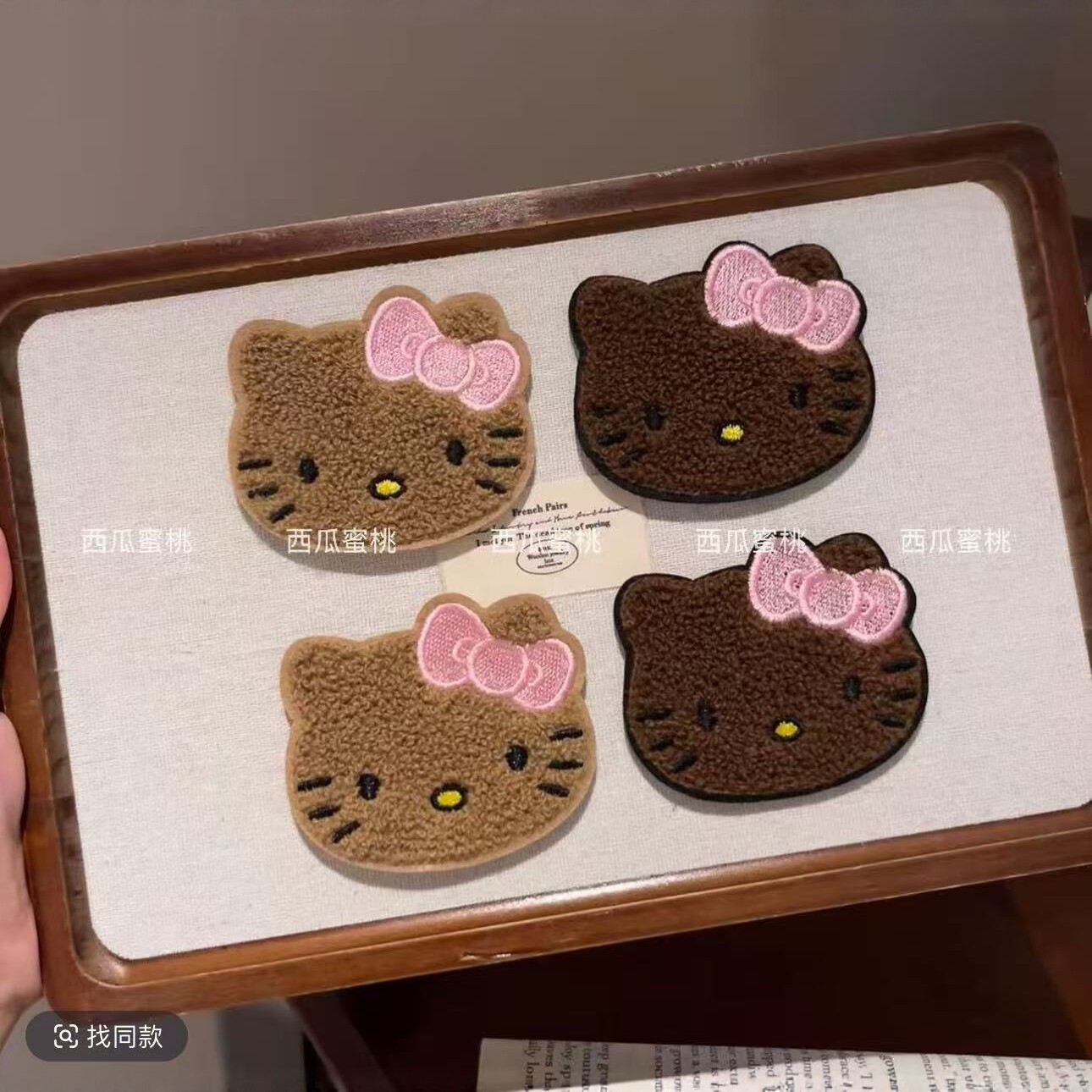 Cute Cartoon KT Black Cat Embroidered Magic Tape Bangs Sticker for Girls, Seamless Hair Styling Tool, Hair Accessory