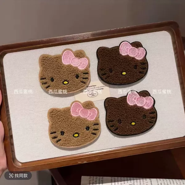 Cute Cartoon KT Black Cat Embroidered Magic Tape Bangs Sticker for Girls, Seamless Hair Styling Tool, Hair Accessory
