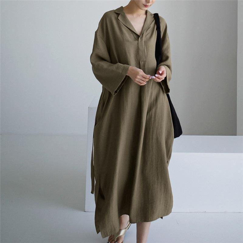 Loose Oversized Knee Length Cotton Linen Fashion Split Irregular Bottom Skirt