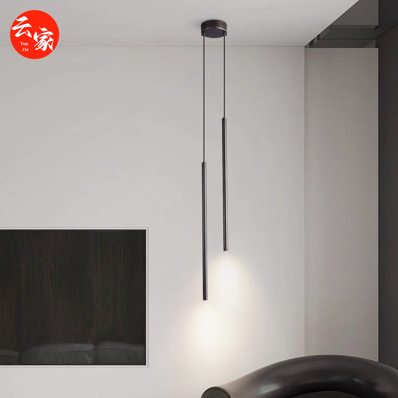 极简全铜卧室床头长条吊灯简约现代轻奢线条高档客厅背景墙吊线灯