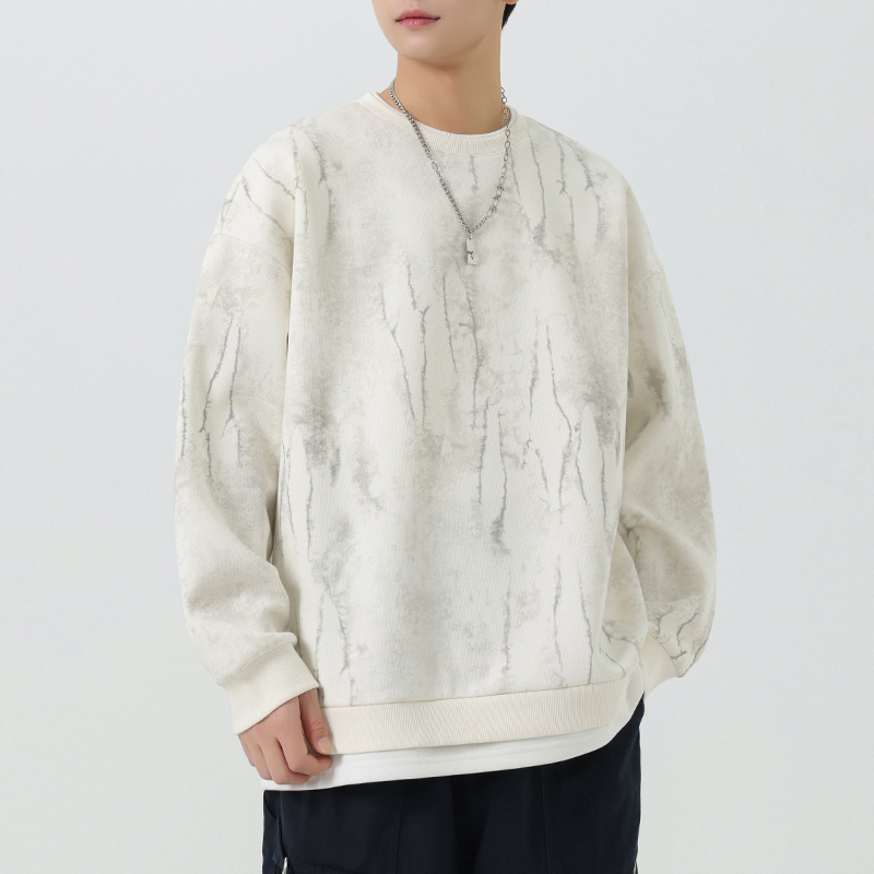 Men's Heavyweight Crew Neck Sweatshirt 2025 New Style Fake Two-Piece Patchwork Loose Casual Top for Young and Middle-Aged Men Men's Heavyweight Crew Neck Sweatshirt 2025 New Style Fake Two-Piece Patchwork Loose Casual Top for Young and Middle-Aged Men