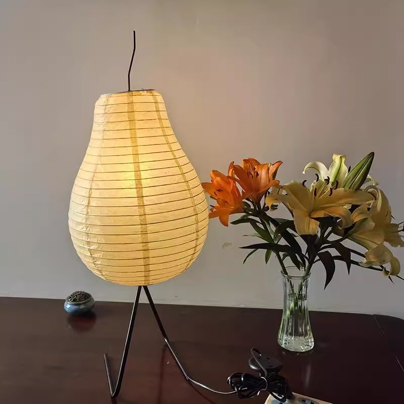 Vintage Floor Lamp Pear Lamp Homestay Coffee Shop Decorative Lamp Isamu Noguchi Rice Paper Table Lamp Wabi-Sabi Style Bedroom Bedside Lamp