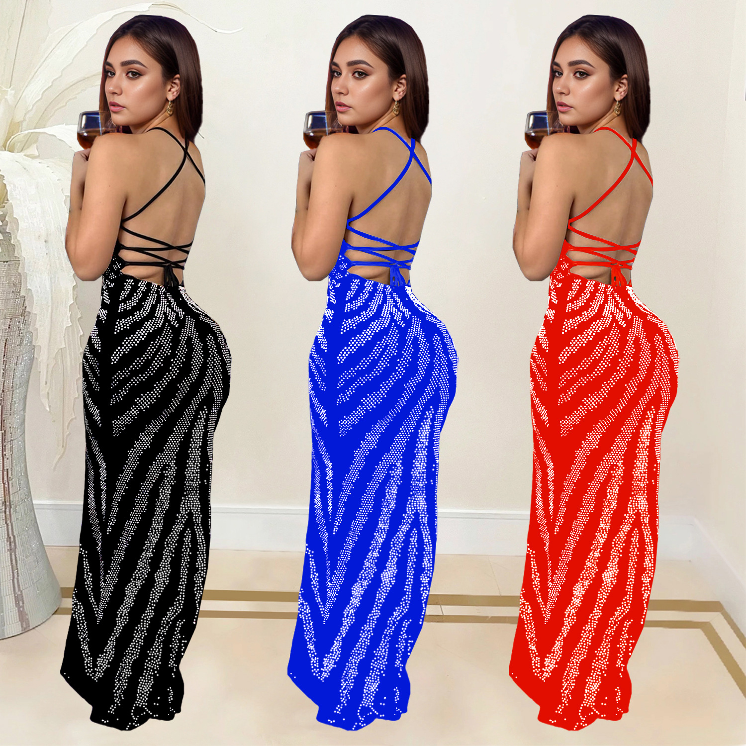 C7099 Aliexpress transfronterizo Amazon estación independiente de moda europea y americana de mujer cinturón de diamante caliente vestido de alta calidad