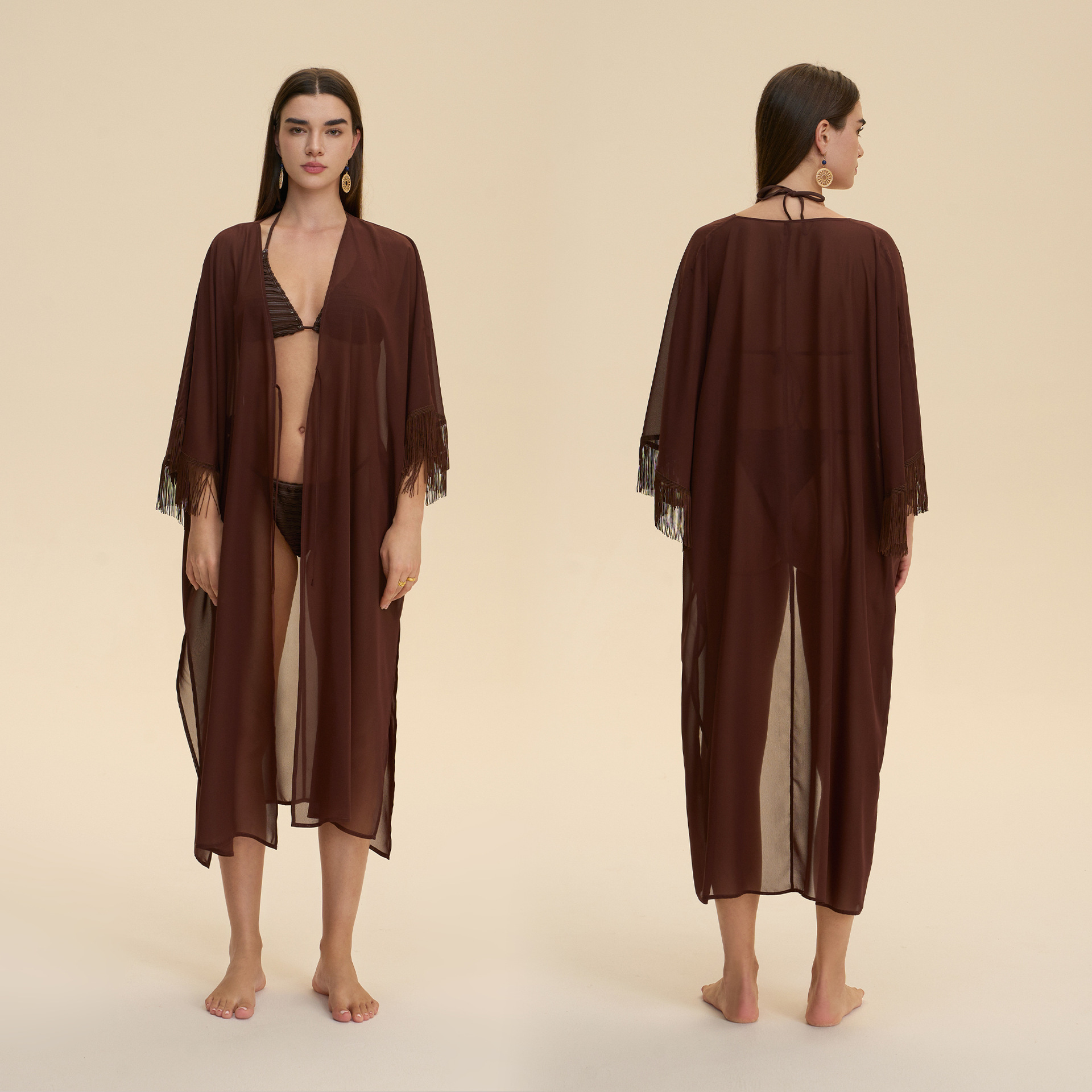 Nuevo Amazon Europa y los Estados Unidos transfronterizos ropa de dormir de malla sexy chiffon camisa de camisa de bordillo abrigo de pijama de perspectiva suelta 3990