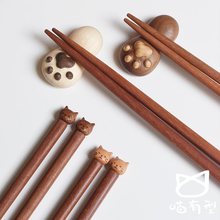 喵有型实木小猫咪筷子家用高档餐具日式儿童可爱木质筷子勺子套装