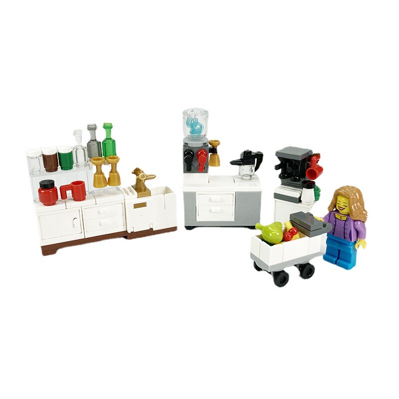 MOC Cabinet Creative Toy Tableware Home Appliances Building Blocks Kitchen Coffee Machine Neutral Home MOC Cabinet Creative Toy Tableware Home Appliances Building Blocks Kitchen Coffee Machine Neutral Home