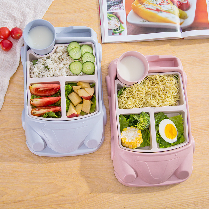 Bamboo Fiber Children's Tableware Set Cartoon Bowl Split Dinner Plate Spoon Fork Cup Five-piece Set Gift Restaurant Tableware