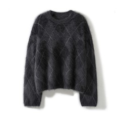 圆领拉绒100纯山羊绒衫女针织软毛衣简约纯宽松百搭糯套头厚