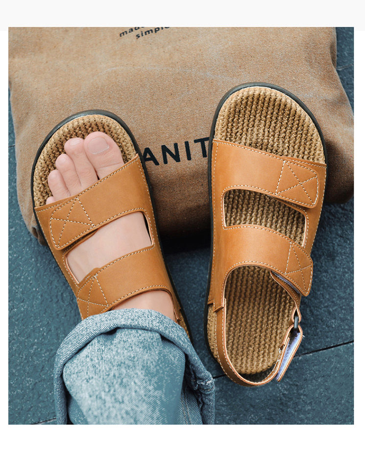 Dép sandal nam quai ngang cỡ lớn đi biển chống trượt, thoáng khí dùng hàng ngày — Kaki, Màu be, Màu đen chi tiết 12