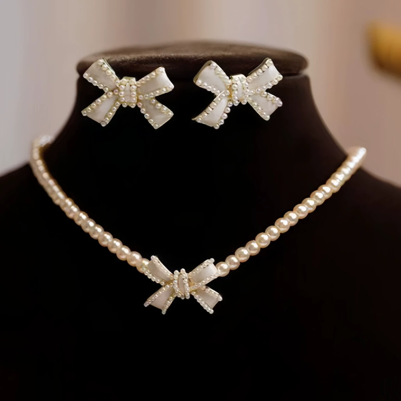 Комплект украшений для женщин: колье с подвеской-бантом и серьги, дизайнерские аксессуары, в стиле ins, экологичные, без никеля и кадмия