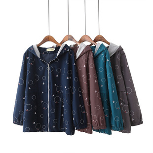 Fat Mom Printed Coat 2021 Spring and Autumn Korean-style Hooded Loose Slimming Mid-length Western Style Casual Coat 8878
