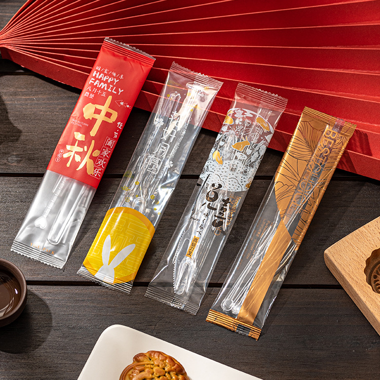 一次性中秋月饼刀叉套装水果刀叉餐具透明塑料1刀4叉独立包装