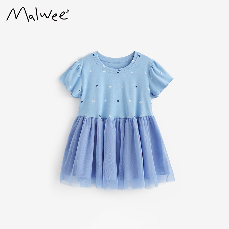 Malwee transfronterizo vestido de princesa infantil de verano nuevo estilo europeo y americano niño de cuello redondo de manga corta vestido encantador