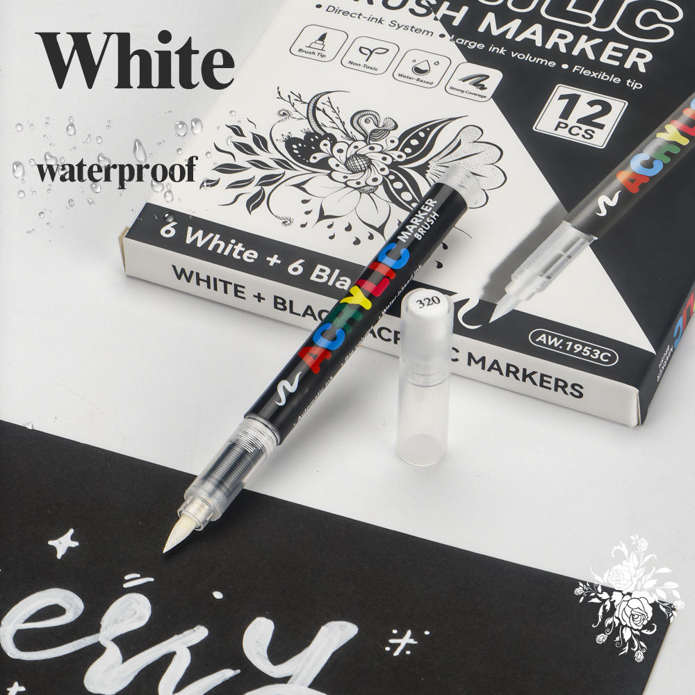 Blanco y negro acrílico líquido directo lápiz de marcado de alta calidad DIY tarjeta negra lápiz de contabilidad de mano lápiz de marcado de pintura suave