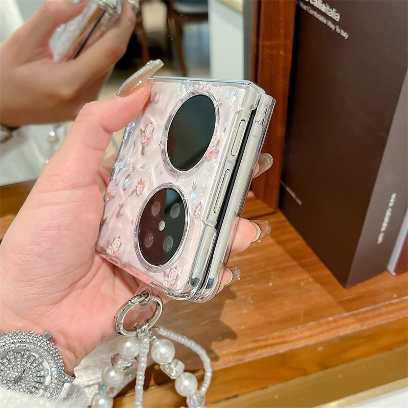 Capa para celular Huawei Pocket 2, dobrável com textura ondulada, resistente a quedas, estampa de rosas em tela cheia, design simples para mulheres._voghion.com