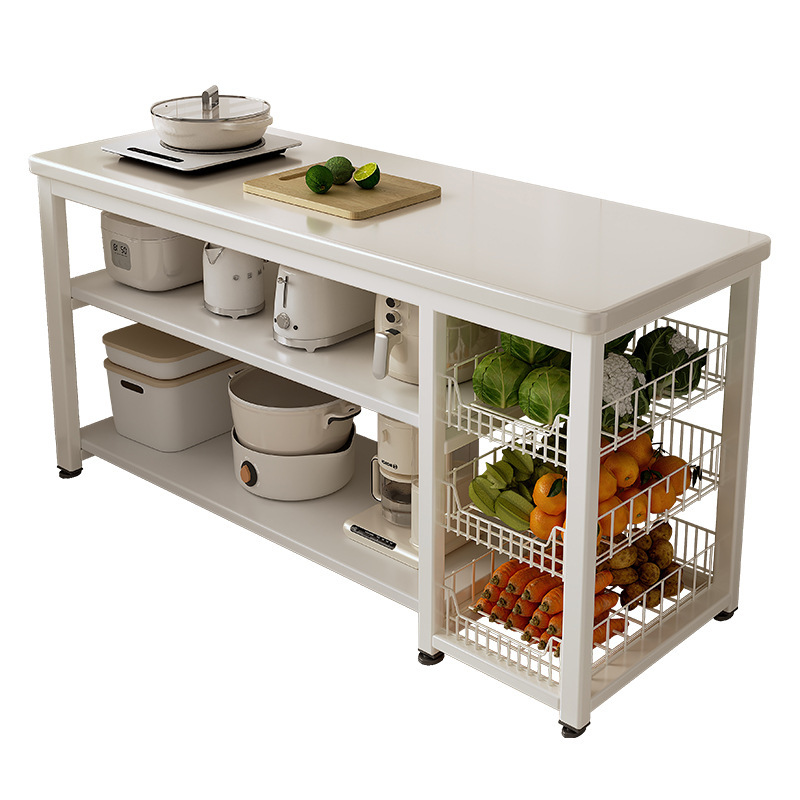 Estante de almacenamiento multicapa de piso de cocina, mesa de corte de verduras multifuncional para microondas, estante de almacenamiento de armario de comedor