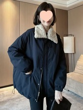 冬季可拆卸羊羔毛翻领工装风服女2025新款加厚保暖休闲派克服
