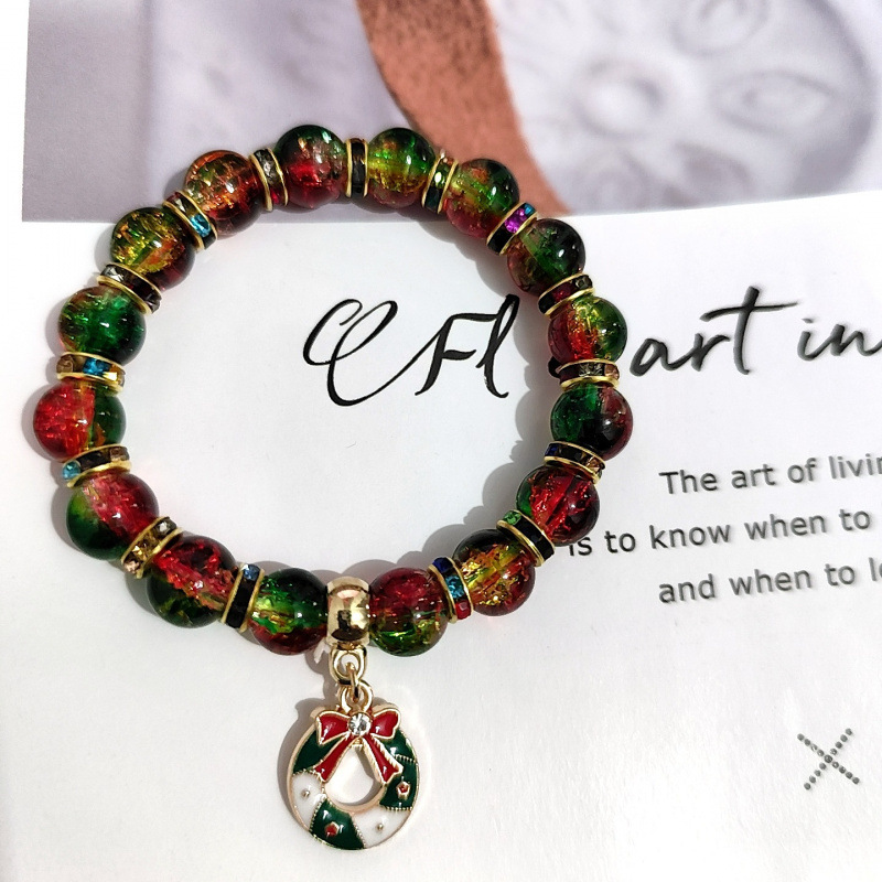 Temu跨境圣诞节手链0mm爆花串珠雪花圣诞树老人铃铛吊坠手