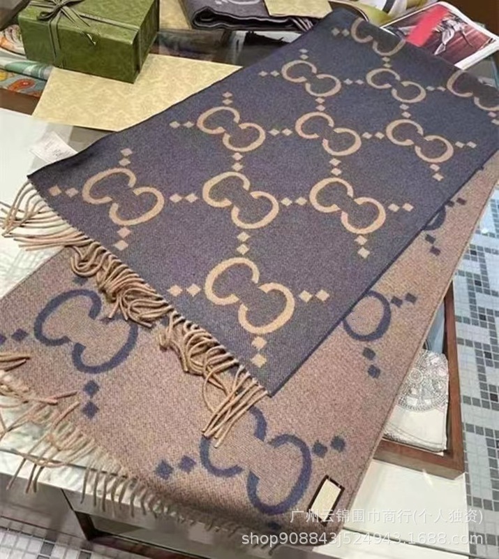 羊绒围巾女老花双G羊毛保暖双面羊绒流苏秋冬季黑灰粉咖啡棕围脖|undefined
