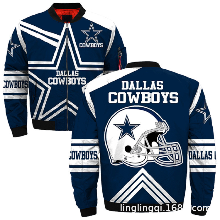 Cross-border Amazon new 3D digital print Dallas Cowboys plus cotton NFL flight jacket flight suit