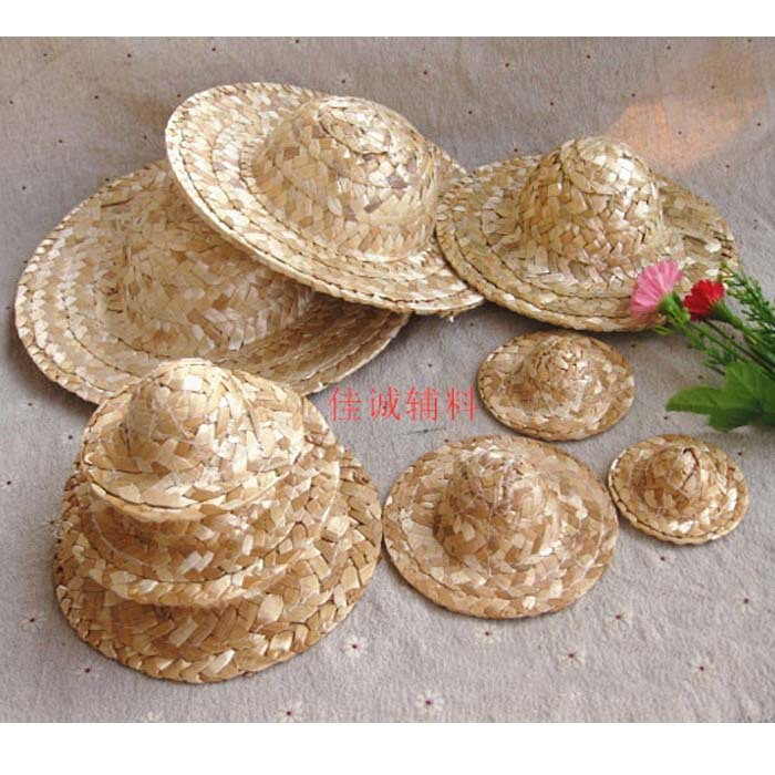 Woven Small Straw Hat, Craft Flower-Decorated Doll Hat, Little Yellow Duck DIY Mini Straw Hat 4-25cm