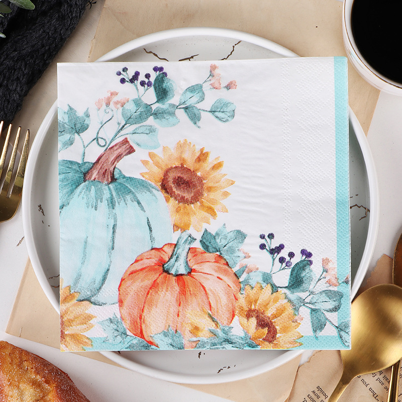 Factory color harvest season printing napkin creative tissue square tissue restaurant paper party wood pulp tissue
