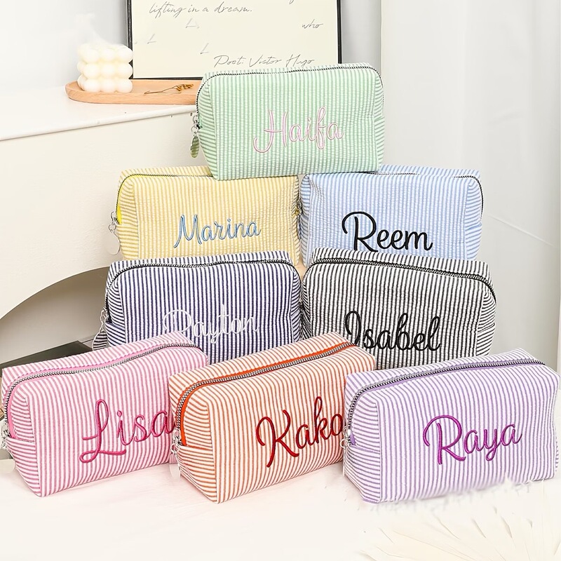 Etsy Embroidered Logo Bubble Gauze Cosmetic Bag Toiletry Bag Travel Storage Bag Striped Custom Design Starting from 1 Piece Etsy Embroidered Logo Bubble Gauze Cosmetic Bag Toiletry Bag Travel Storage Bag Striped Custom Design Starting from 1 Piece