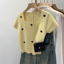 【品牌严选】桑蚕丝套头上衣女冰丝针织短袖t恤薄款针织衫短款夏