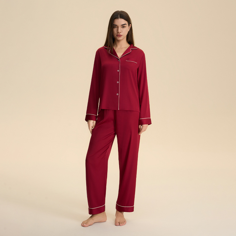 Nuevo conjunto de parejas transfronterizas de otoño satén casual y cómodo pijamas largos 3985 + 3986