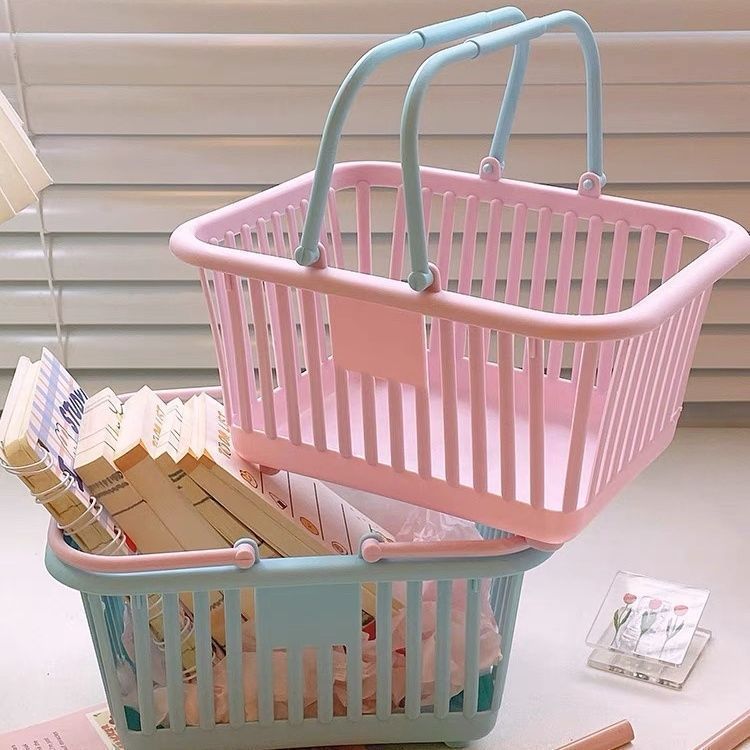 かわいいマカロン色の手提げ収納バスケットピンク少女心シール文房具雑物アクセサリーデスクトップ収納バスケット|undefined