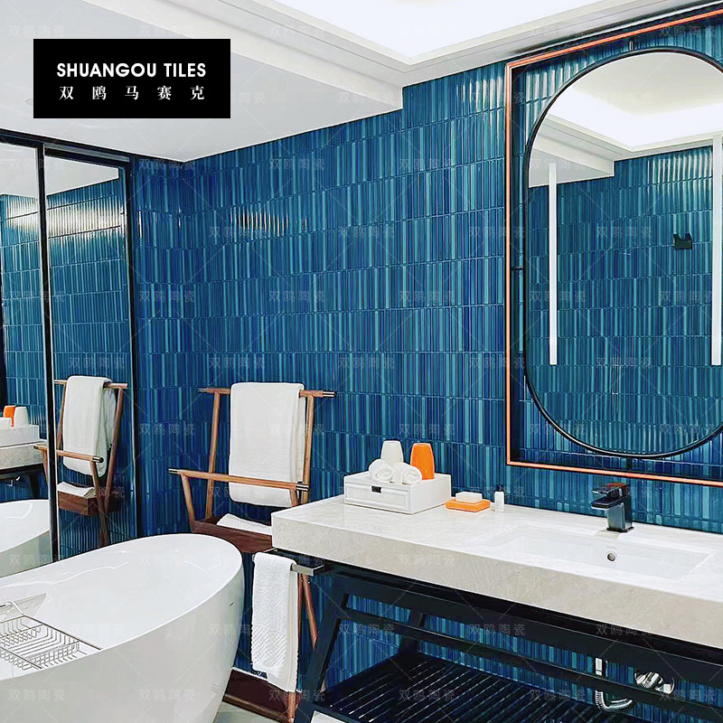 北欧窑变长条筷子陶瓷马赛克瓷砖蓝灰绿红色浴室卫生间厨房背景墙